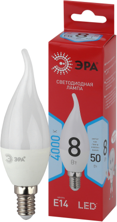Лампочка светодиодная ЭРА RED LINE LED BXS-8W-840-E14 R E14 / E14 8 Вт свеча на ветру нейтральный белый свет