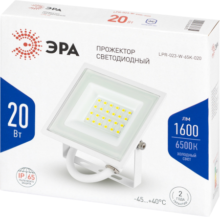 LPR-023-W-65K-020  Прожектор светодиодный уличный ЭРА LPR-023-W-65K-020 20Вт 6500K 1600Лм IP65 белый