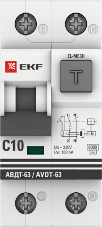 Дифференциальный автомат АВДТ-63 10А/100мА (характеристика C, эл-мех, тип АС) 6кА EKF PROxima