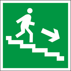 Знак безопасности BL-3015B,E13 "Напр, к эвакуац, выходу по лестн, вниз (прав,)"