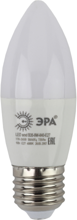 Лампа светодиодная Эра LED B35-9W-840-E27 (диод, свеча, 9Вт, нейтр, E27)