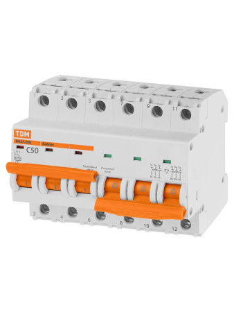 Авт. выкл. с мех. блок. (байпас) ВА47-29Б 3Р+3Р 50А 4,5кА х-ка C TDM