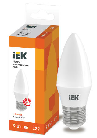 Лампа светодиодная ECO C35 свеча 9Вт 230В 3000К E27 IEK