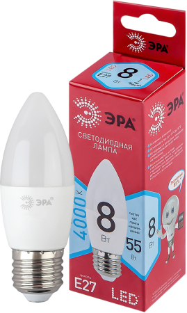 LED B35-8W-840-E27 R  Лампочка светодиодная ЭРА RED LINE LED B35-8W-840-E27 R E27 / Е27 8 Вт свеча нейтральный белый свет