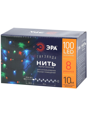 Гирлянды ENIN-10M  ЭРА Гирлянда LED Нить 10 м мультиколор 8 режимов, 220V, IP20