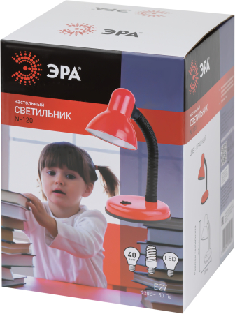 ЭРА наст.светильник N-120-E27-40W-R красный