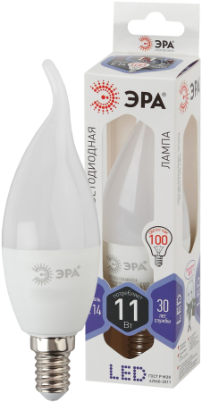 Лампа светодиодная Эра LED BXS-11W-860-E14 (диод, свеча на ветру, 11Вт, хол, E14)