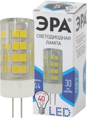 Лампы СВЕТОДИОДНЫЕ СТАНДАРТ LED JC-5W-220V-CER-840-G4  ЭРА (диод, капсула, 5Вт, нейтр, G4)
