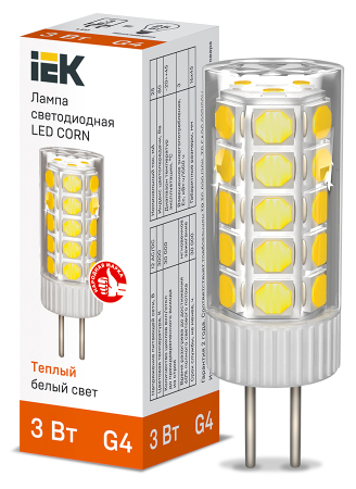 Лампа LED CORN капсула 3Вт 12В 3000К керамика G4 IEK