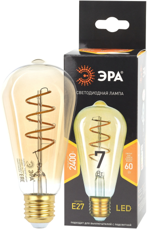 F-LED ST64-7W-824-E27 spiral gold ЭРА (филамент, спир зол, 7Вт, тепл, E27) (20/960)
