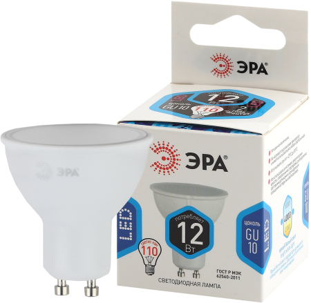 Лампы СВЕТОДИОДНЫЕ LED MR16-12W-840-GU10  ЭРА (диод, софит, 12Вт, нейтр, GU10)