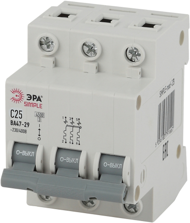 Автоматич. вык-ль SIMPLE-mod-23 ВА47-29 3P 25А 4,5кА х-ка C ЭРА SIMPLE