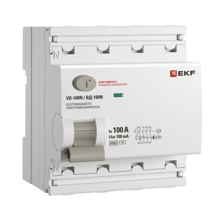 Выключатель дифференциального тока ВД-100N 4P 100А 100мА тип AC эл-мех 6кА PROXIMA EKF