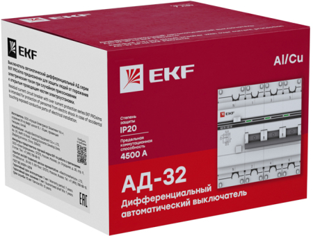 Дифференциальный автомат АД-32 3P+N 25А/300мА (хар. C, AC, электронный, защита 270В) 4,5кА EKF PROxi