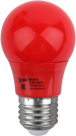 ERARL50-E27 ЭРА LED A50-3W-E27 ЭРА (диод. груша красн., 13SMD, 3W, E27, для белт-лайт) (10/100/4500)