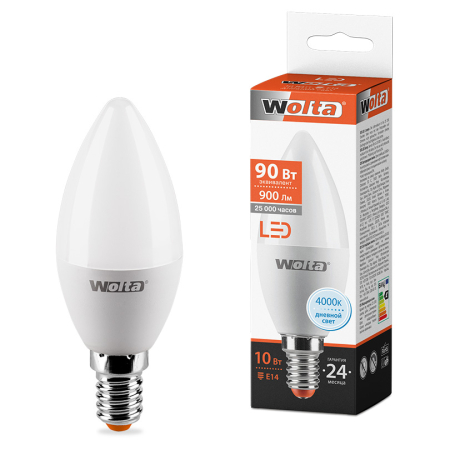 Лампа LED WOLTA C37 10Вт 900лм Е14 4000К   1/50