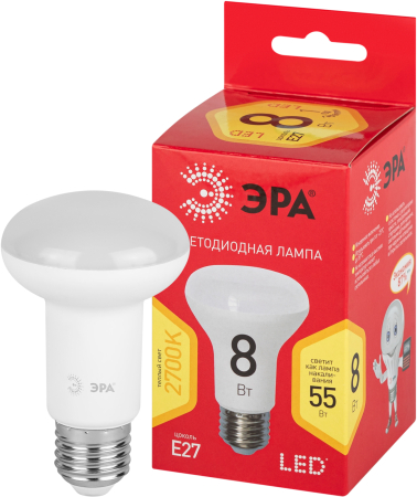 Лампочка светодиодная ЭРА RED LINE LED R63-8W-827-E27 R Е27 / E27 8 Вт рефлектор теплый белый свет
