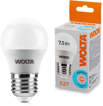 Лампа LED WOLTA G45 7.5Вт 625лм Е27 6500К   1/50