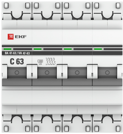 Автоматический выключатель 4P 63А (C) 4,5kA ВА 47-63 EKF PROxima