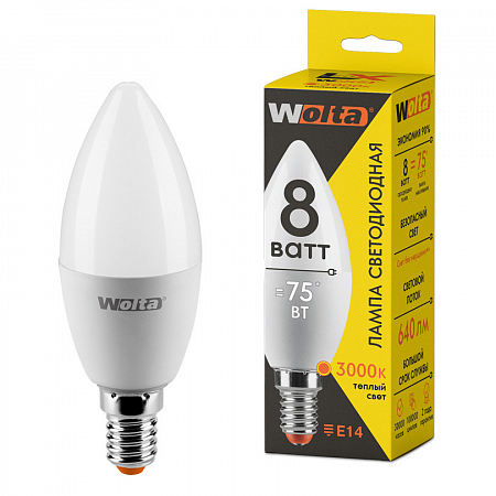 Лампа LED WOLTA C37 8Вт 640лм Е14 3000К    1/50