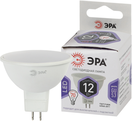 LED MR16-12W-860-GU5.3 ЭРА (диод, софит, 12Вт, холод, GU5.3) (10/100/4200)