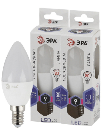 Лампа светодиодная Эра LED B35-9W-860-E14 (диод, свеча, 9Вт, хол, E14)