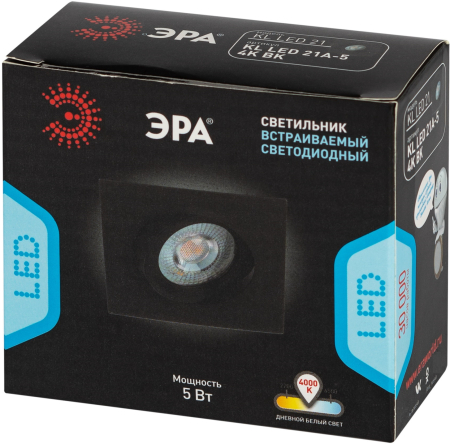 Светильник KL LED 21A-5 4K BK  ЭРА Светильник ЭРА светодиодный квадратный поворотн. LED SMD 5W 4000K