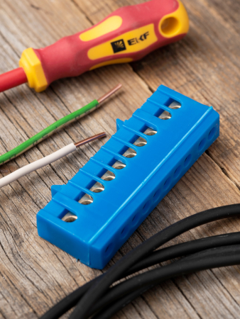 Шина "0" N (6х9мм) 10 отверстий латунь синий изолированный корпус на DIN-рейку EKF PROxima