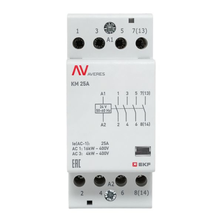 Контактор модульный КМ 25А 4NO 24VAC (2 мод.) AVERES EKF