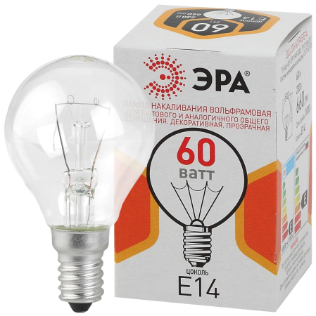 Лампа накаливания  ЭРА ДШ (P45) шар 60Вт 230В Е14 цв. упаковка