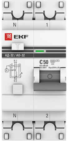 Дифференциальный автомат АД-32 1P+N 50А/100мА (хар. C, AC, электронный, защита 270В) 4,5кА EKF PROxima