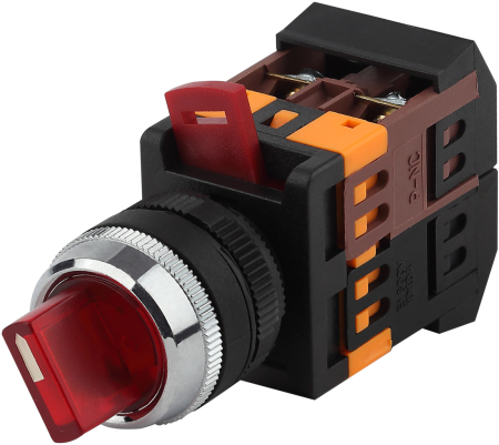BSW10-ANCLR-3-K04E  Переключатель ЭРА BSW10-ANCLR-3-K04E АNСLR-22-3 на 3 фиксированных положения красный неон 240В I-0 1з+1р