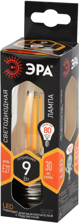 F-LED B35-9w-827-E27 ЭРА (филамент, свеча, 9Вт, тепл, E27) (10/100/5000)