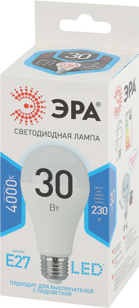 LED A65-30W-840-E27 ЭРА (диод, груша, 30Вт, нейтр, E27) (10/100/1200)