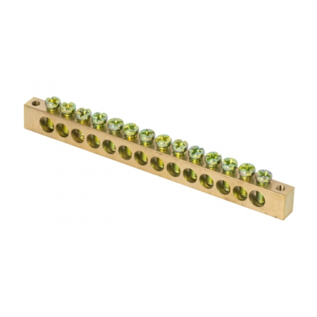 Шина PEN "ноль-земля" (8х12мм) 14 отверстий латунь крепеж по краям EKF PROxima