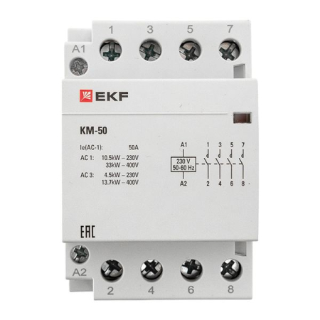 Контактор модульный КМ 50А 4NО (3 мод.) EKF PROxima