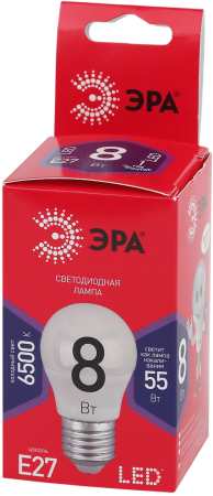 LED P45-8W-865-E27 R ЭРА (диод, шар, 8Вт, хол, E27) (10/100/3600)