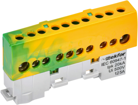 TEKFOR Шина PE "земля" изол. на унив. держ. 8х12-10-ЖЗ IEK