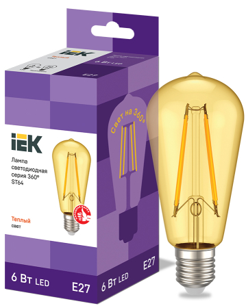 Лампа LED ST64 золото 6Вт 230В 2700К E27 серия 360° IEK