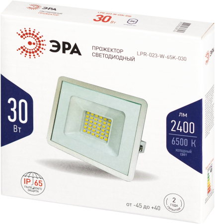 LPR-023-W-65K-030  Прожектор светодиодный уличный ЭРА LPR-023-W-65K-030 30Вт 6500K 2400Лм IP65 белый