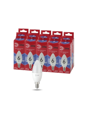 LED B35-6W-865-E14 R ЭРА (диод, свеча, 6Вт, хол, E14) (10/100/3500)