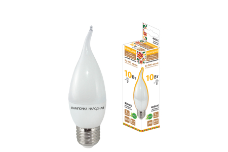 Лампа светодиодная WFС37-10 Вт-230 В -4000 К–E27 (свеча на ветру) Народная