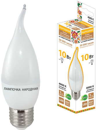 Лампа светодиодная WFС37-10 Вт-230 В -4000 К–E27 (свеча на ветру) Народная