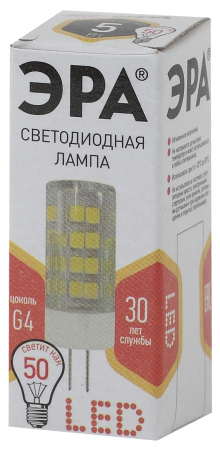 Лампы СВЕТОДИОДНЫЕ СТАНДАРТ LED JC-5W-220V-CER-827-G4  ЭРА (диод, капсула, 5Вт, тепл, G4)