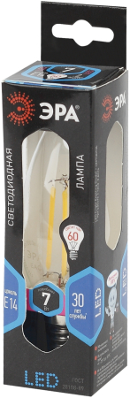 Лампа светодиодная Эра F-LED B35-7W-840-E14 (филамент, свеча, 7Вт, нейтр, E14)