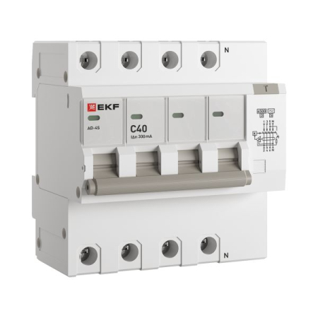 Дифференциальный автомат АД-4 S 40А/300мА (хар. C, AC, электронный, защита 270В) 4,5кА EKF PROxima