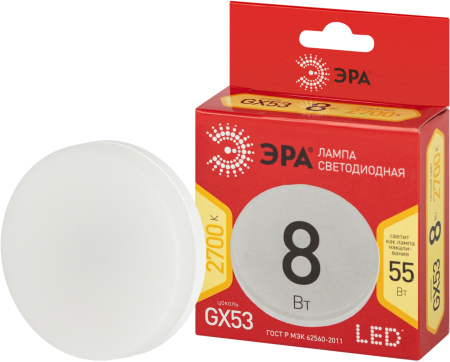LED GX-8W-827-GX53 R ЭРА (диод, таблетка, 8Вт, тепл, GX53)