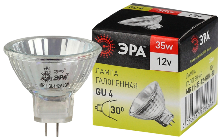 Лампа галогенная GU4-MR11-35W-12V-30CL  ЭРА (галоген, софит, 35Вт, нейтр, GU4)