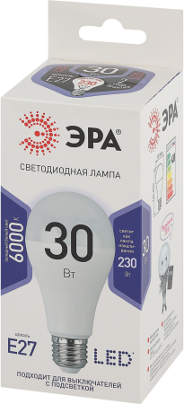 LED A65-30W-860-E27 ЭРА (диод, груша, 30Вт, холодный, E27) (10/100/1200)