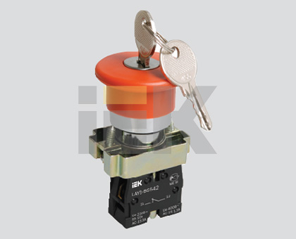 Кнопка LAY5-BS142 "Грибок"с ключом крас. d22мм 240В 1р IEK